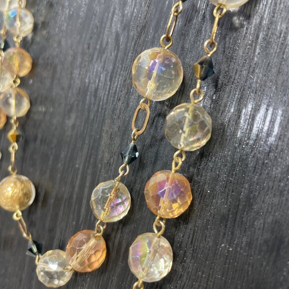 Vintage Gold Tone Aurora Borealis Crystal Bead Necklace With Lobster Clasp - Picture 5 of 5